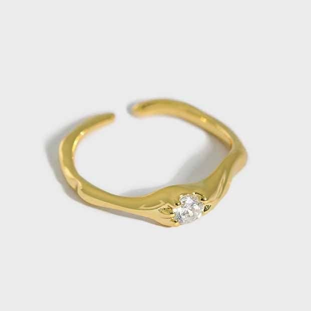 Minimalism Irregular CZ 925 Sterling Silver Adjustable Ring