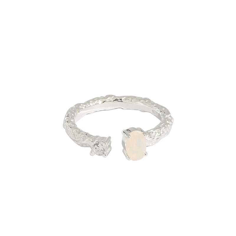 CZ Irregular Created Opal 925 Sterling Silver Adjustable Ring