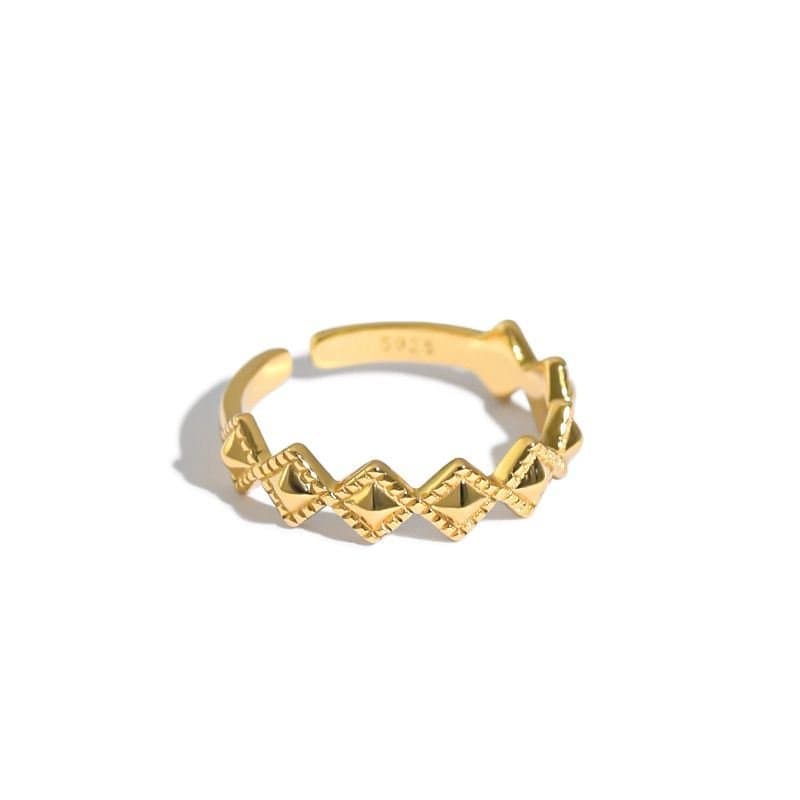 Geometric Rhombus Wave 925 Sterling Silver Adjustable Ring