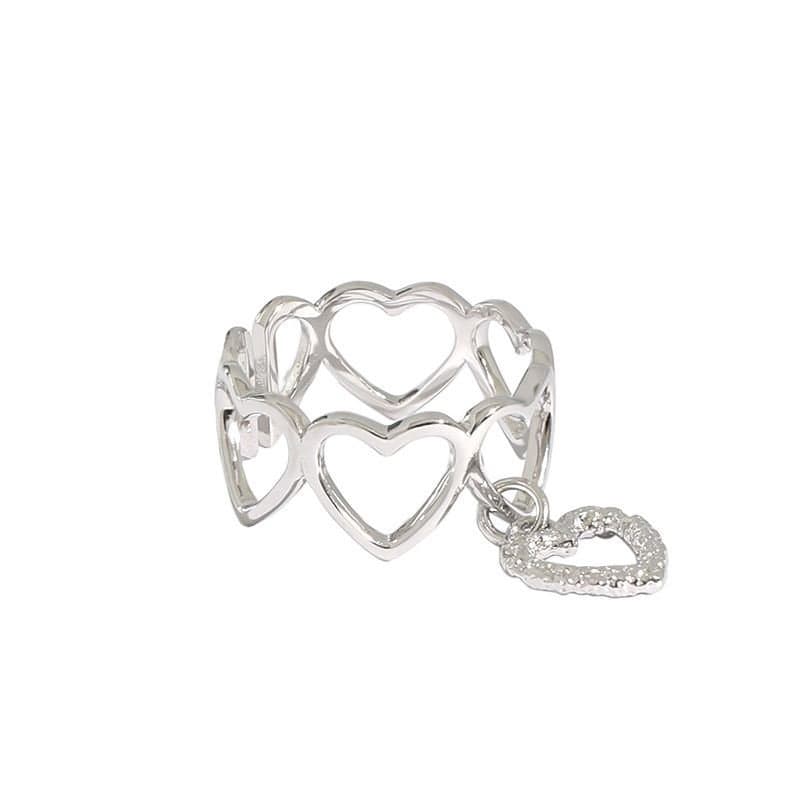 Hollow Hearts 925 Sterling Silver Adjustable Ring