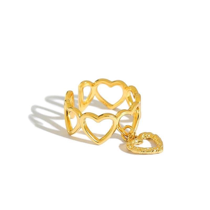 Hollow Hearts 925 Sterling Silver Adjustable Ring