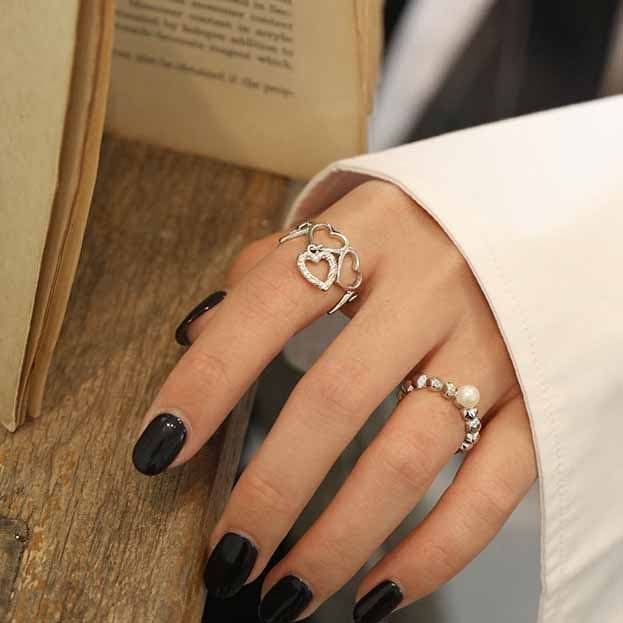 Hollow Hearts 925 Sterling Silver Adjustable Ring
