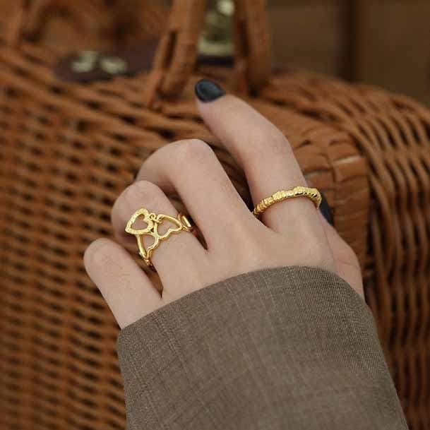 Hollow Hearts 925 Sterling Silver Adjustable Ring