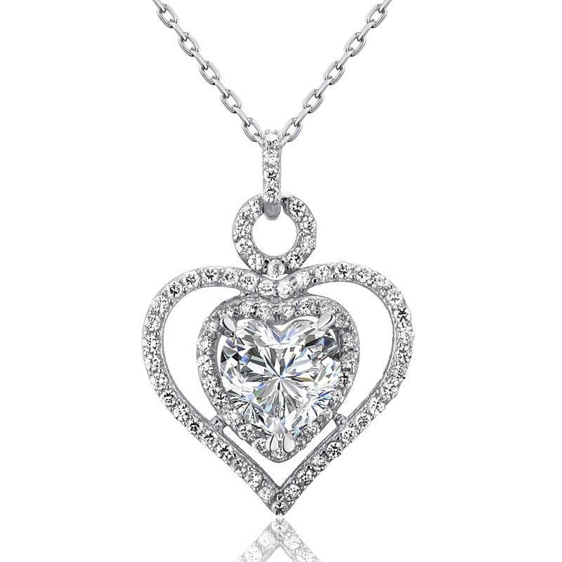 3 Carat Created Diamond Silver Heart Pendant Necklace