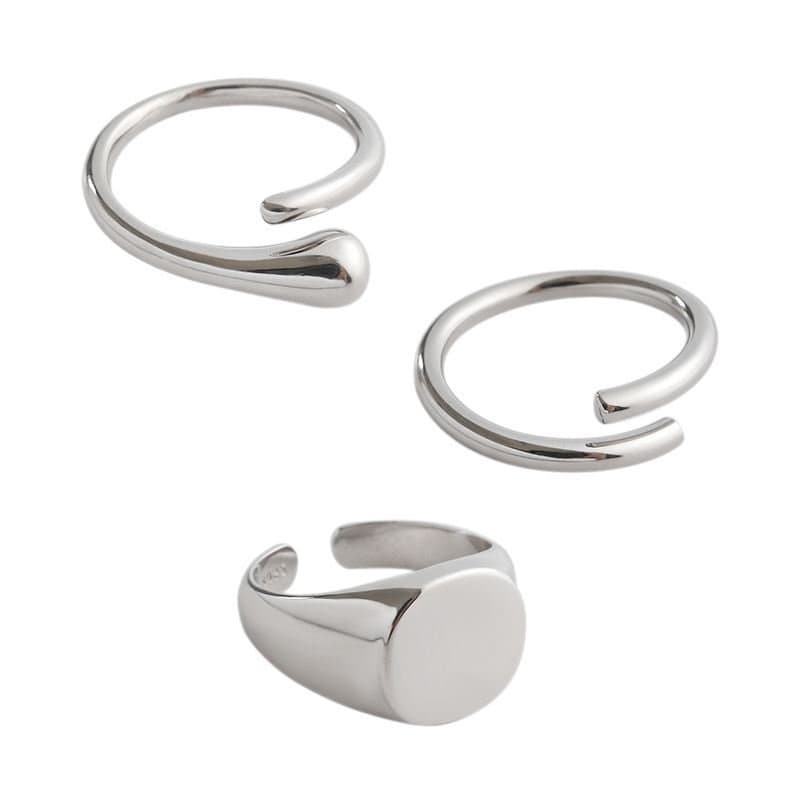 Geometric Waterdrop Round 925 Sterling Silver Adjustable Ring