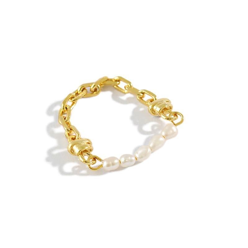 Natural Pearls Chain 925 Sterling Silver Ring