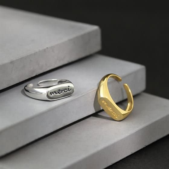 Merci Letters 925 Sterling Silver Adjustable Ring