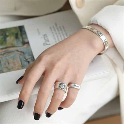 Merci Letters 925 Sterling Silver Adjustable Ring