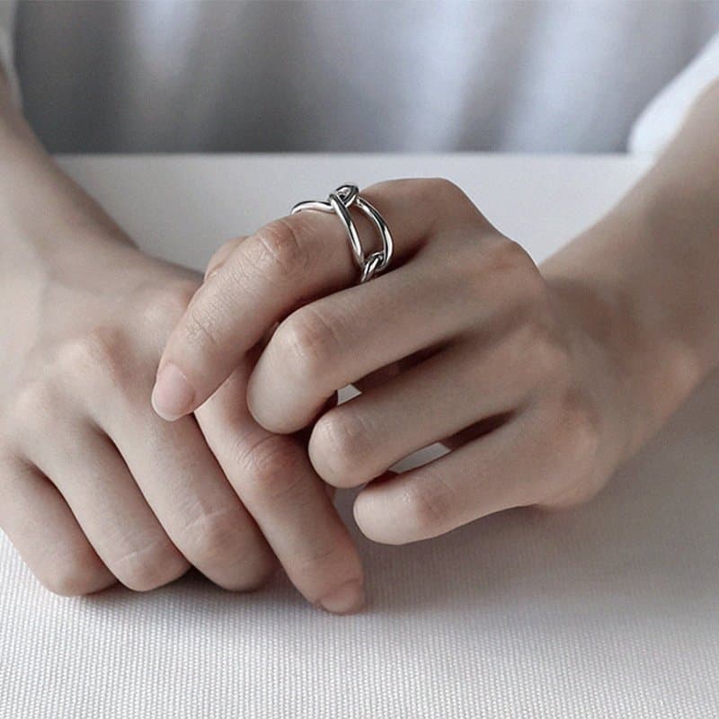 Geometric Hollow Rectangle Chain 925 Sterling Silver Ring