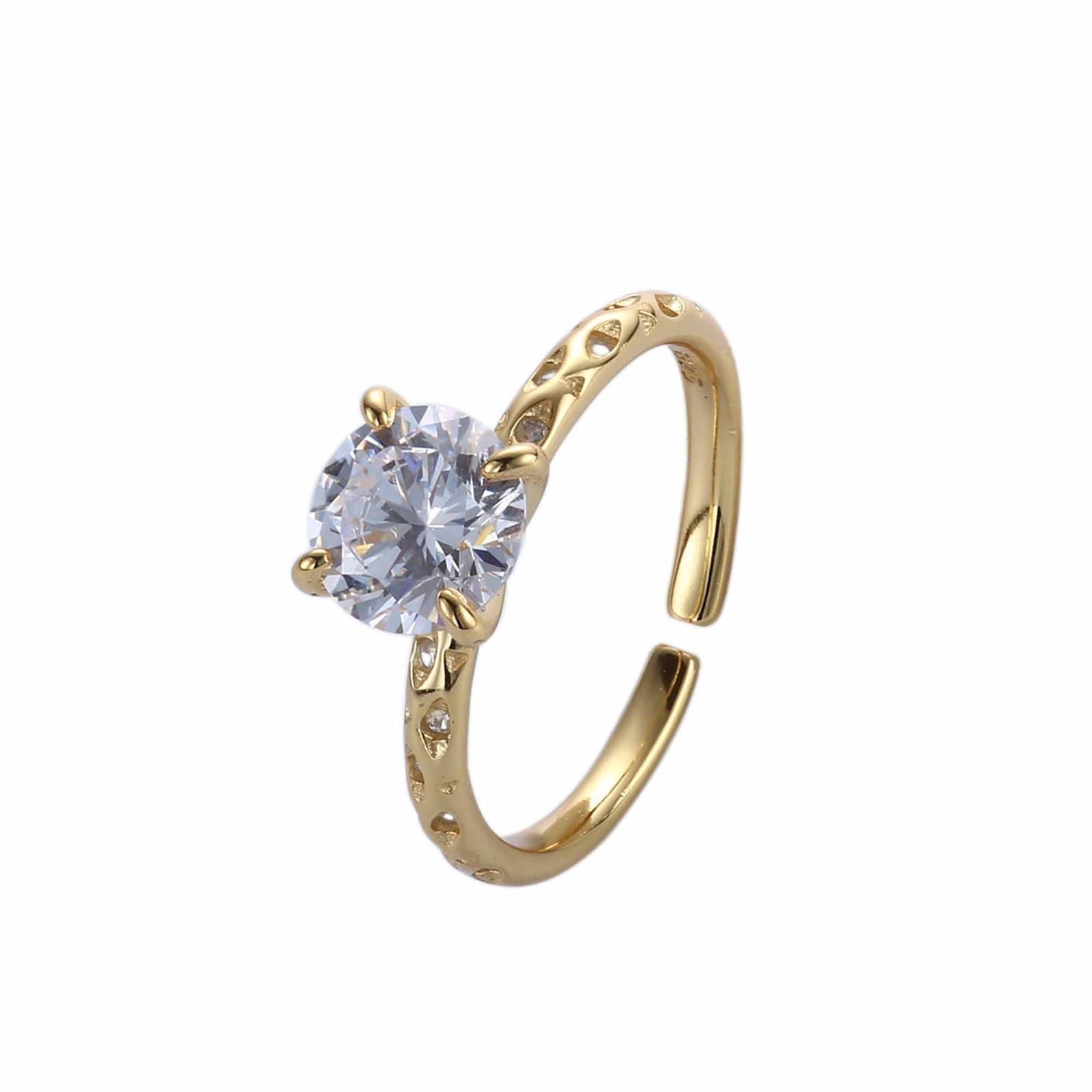 Round CZ 925 Sterling Silver Adjustable Statement Ring