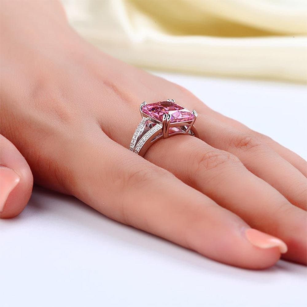 6 Carat Pink Created Diamond Radiant Cut Ring