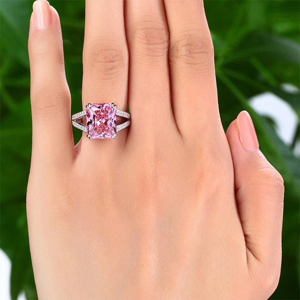 6 Carat Pink Created Diamond Radiant Cut Ring