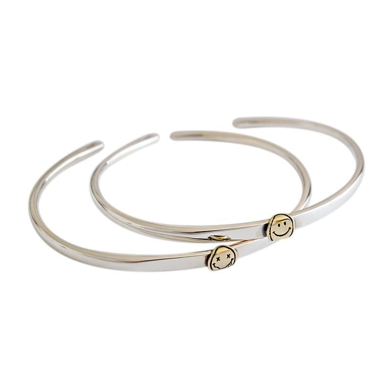Smile Face 925 Sterling Silver Open Bangle