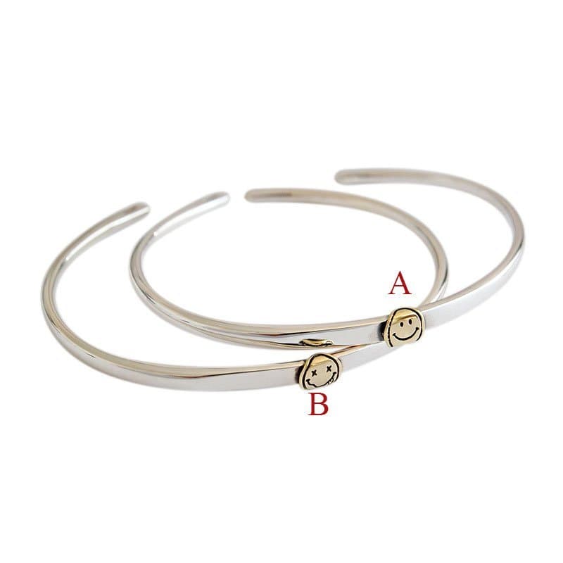 Smile Face 925 Sterling Silver Open Bangle