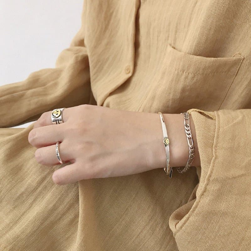 Smile Face 925 Sterling Silver Open Bangle