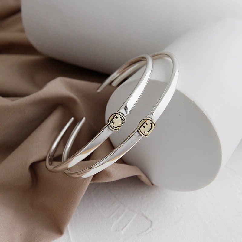 Smile Face 925 Sterling Silver Open Bangle