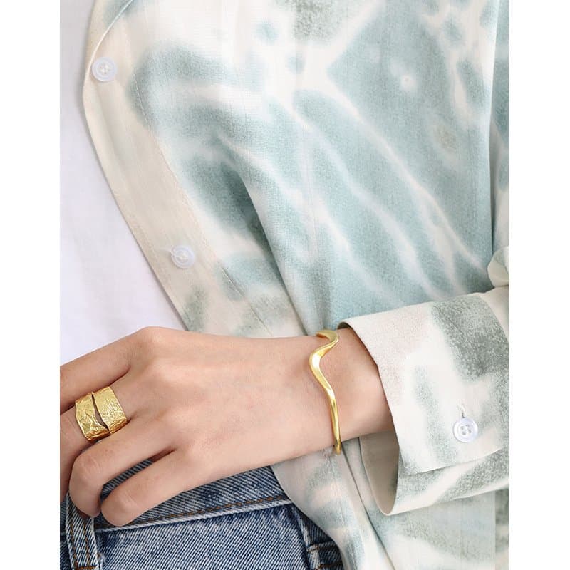 Irregular Wave 925 Sterling Silver Open Bangle