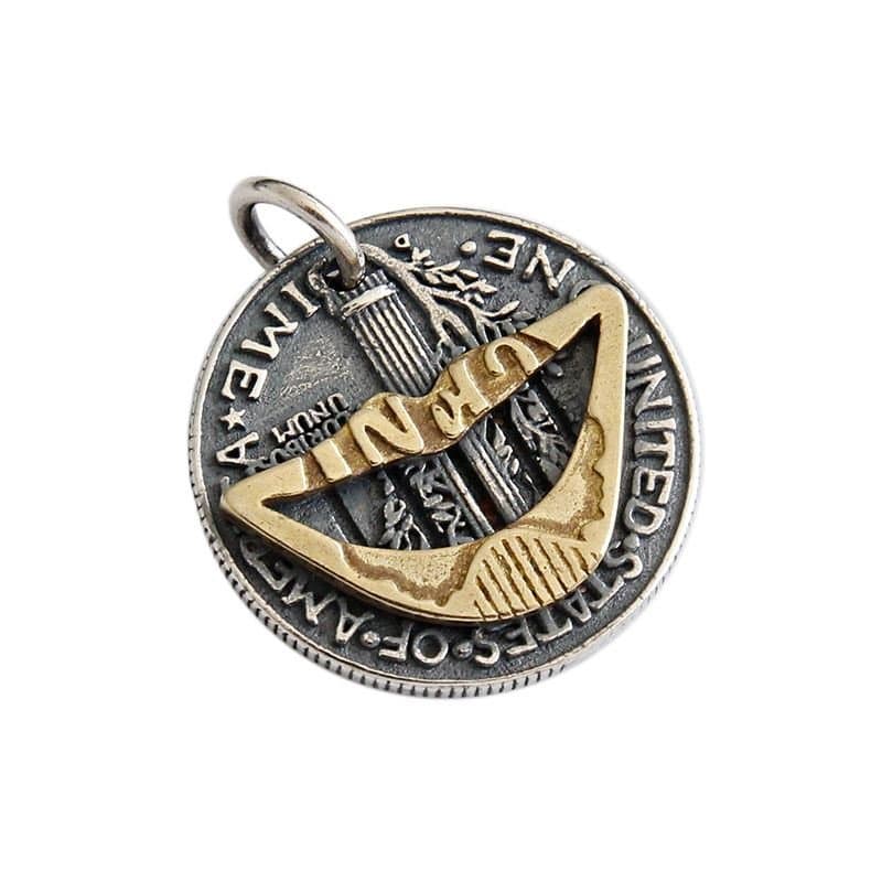 Vintage Lip Portrait Coin 925 Sterling Silver Pendant