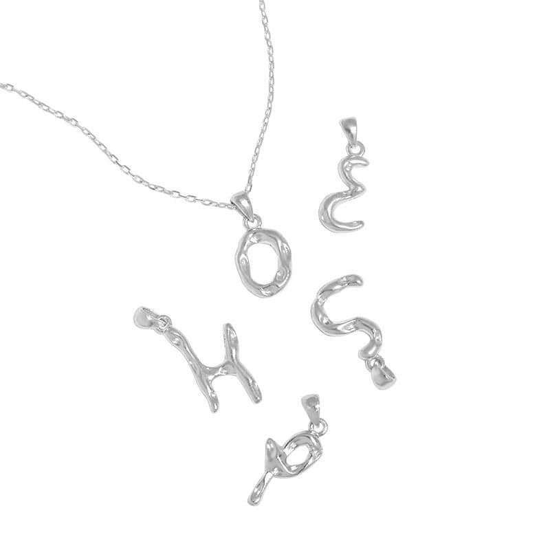 Irregular Letters A-Z 925 Sterling Silver Pendant