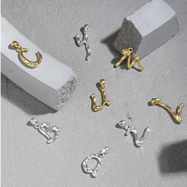 Irregular Letters A-Z 925 Sterling Silver Pendant