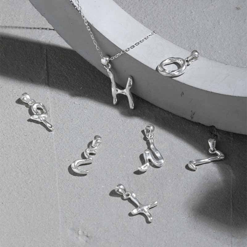 Irregular Letters A-Z 925 Sterling Silver Pendant