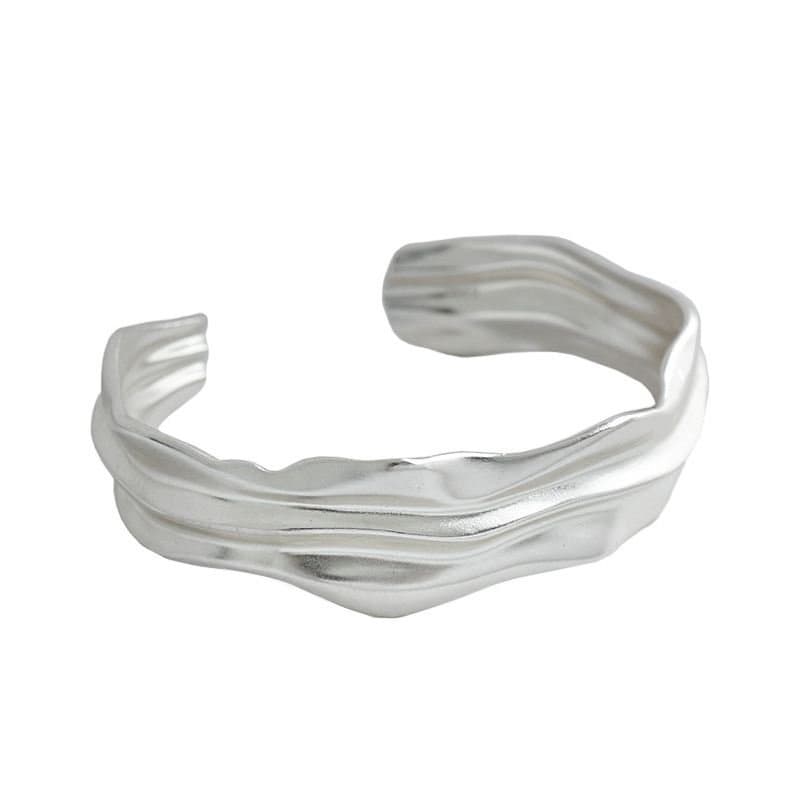 Irregular Folds 925 Sterling Silver Open Bangle