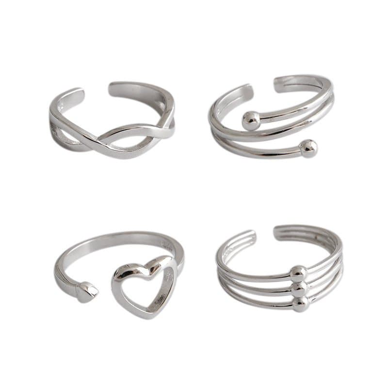 Cross Hollow Heart 925 Sterling Silver Adjustable Ring