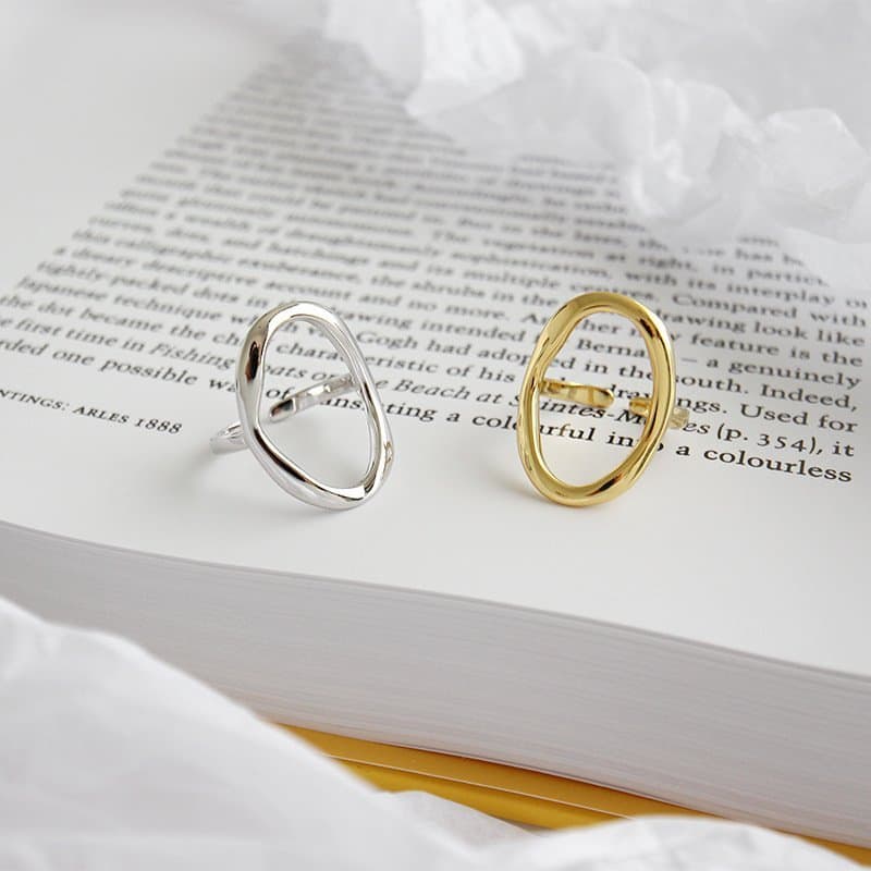 Irregular Geometric Hollow Circles 925 Sterling Silver Adjustable Ring