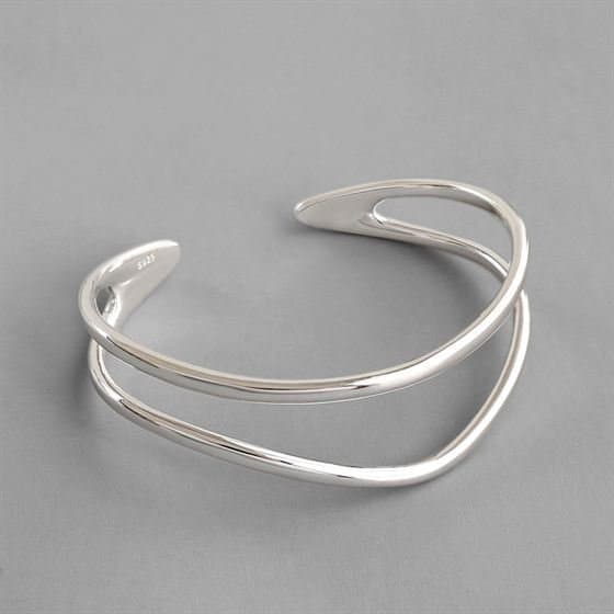 Double Layler 925 Sterling Silver Open Bangle