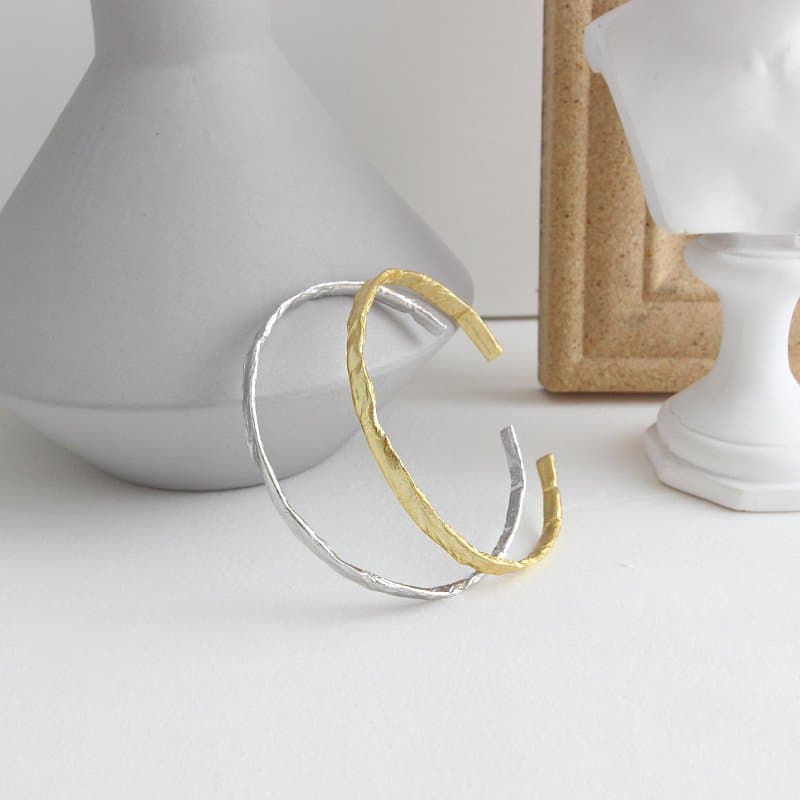 Concave Convex Round 925 Sterling Silver Open Bangle
