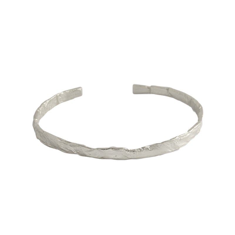 Concave Convex Round 925 Sterling Silver Open Bangle