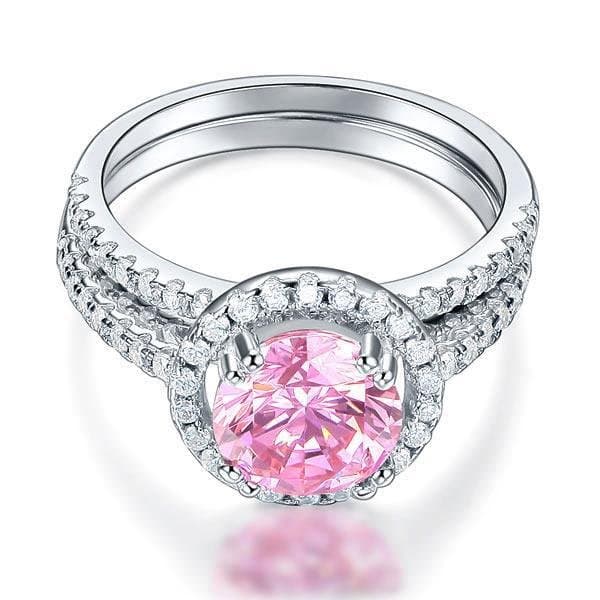 Halo 2 Carat Pink Created Diamond Ring Set