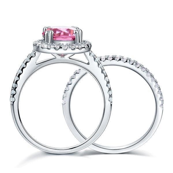 Halo 2 Carat Pink Created Diamond Ring Set