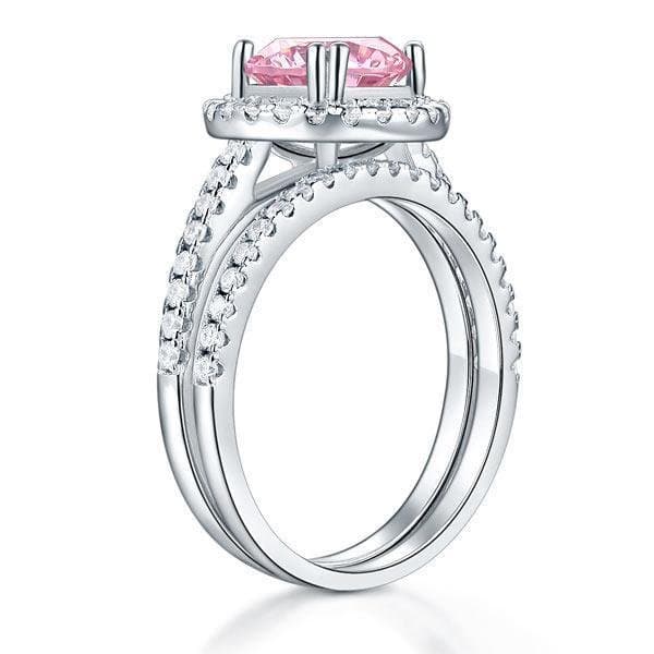 Halo 2 Carat Pink Created Diamond Ring Set