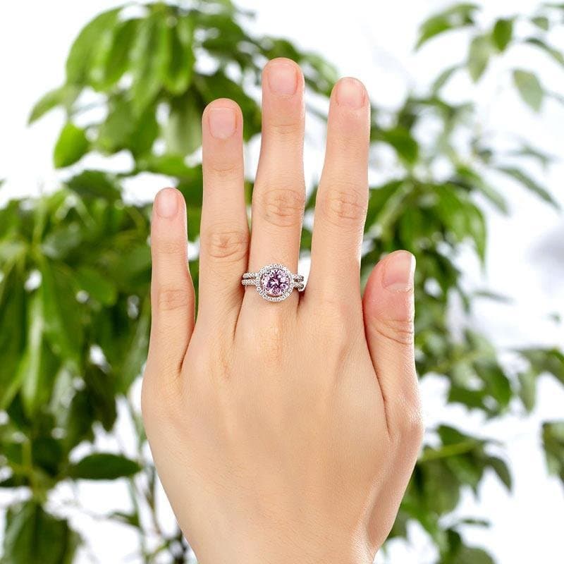 Halo 2 Carat Pink Created Diamond Ring Set