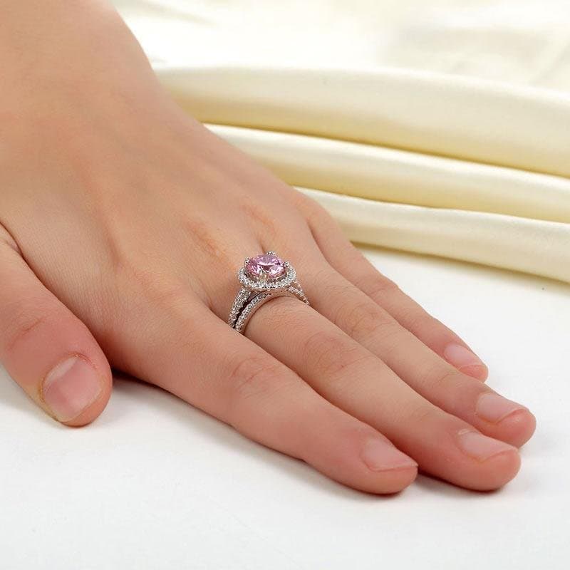 Halo 2 Carat Pink Created Diamond Ring Set