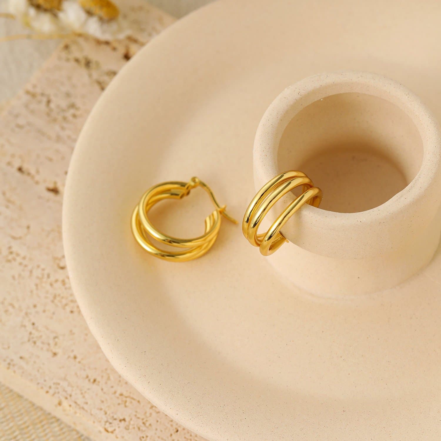 Triple Circles 925 Sterling Silver Hoop Earrings