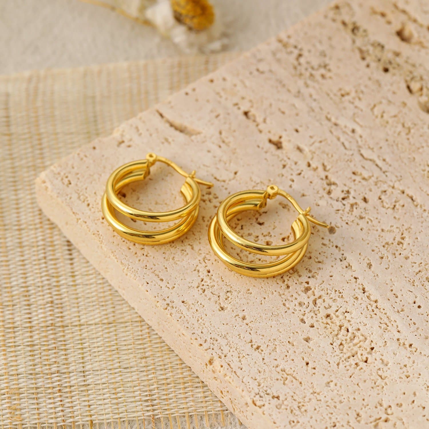 Triple Circles 925 Sterling Silver Hoop Earrings
