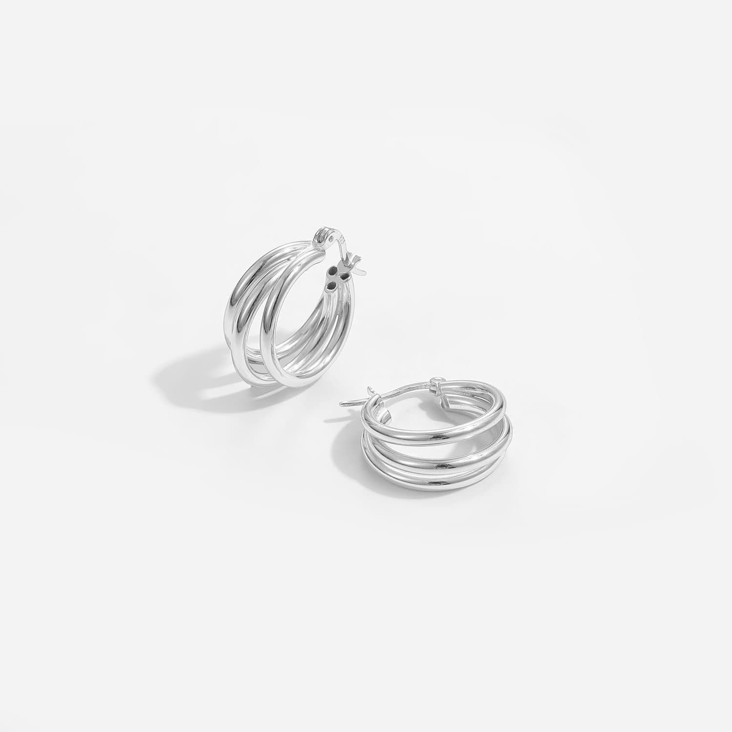 Triple Circles 925 Sterling Silver Hoop Earrings
