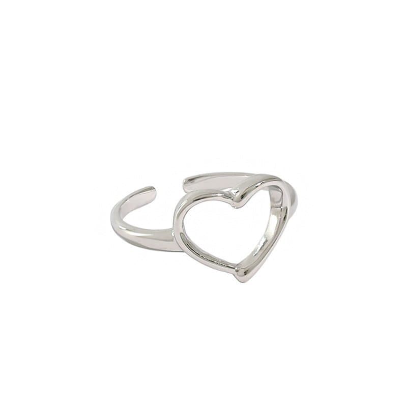 Hollow Heart 925 Sterling Silver Adjustable Ring