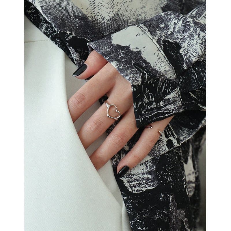 Hollow Heart 925 Sterling Silver Adjustable Ring