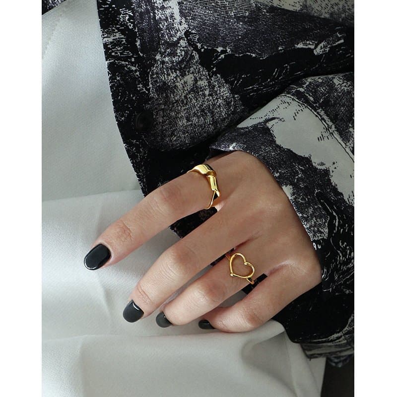 Hollow Heart 925 Sterling Silver Adjustable Ring