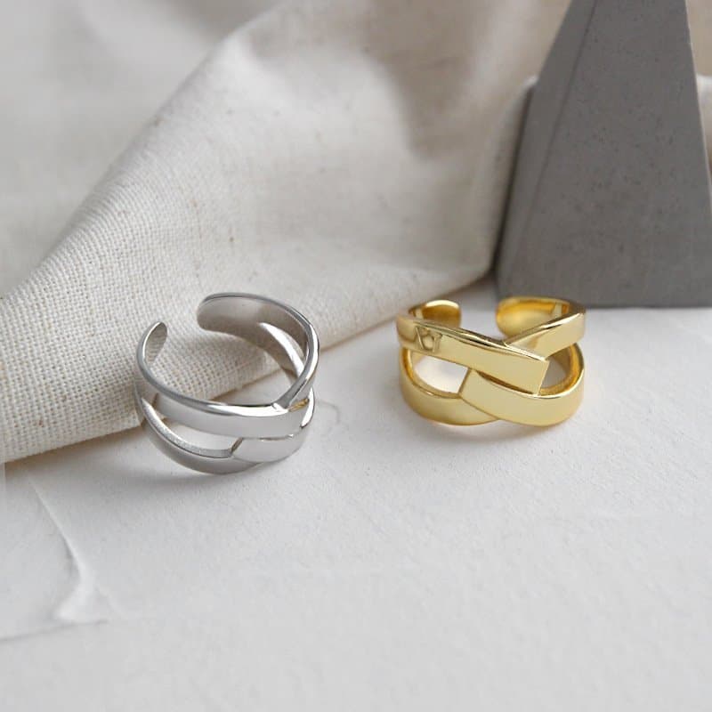 X Shape Wide Cross 925 Sterling Silver Adjustable Ring