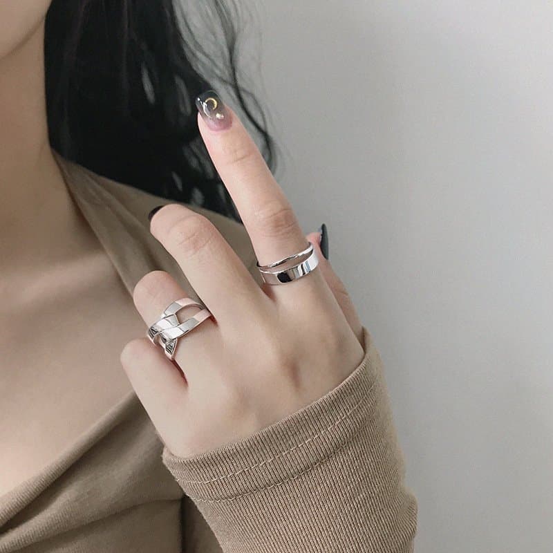 X Shape Wide Cross 925 Sterling Silver Adjustable Ring
