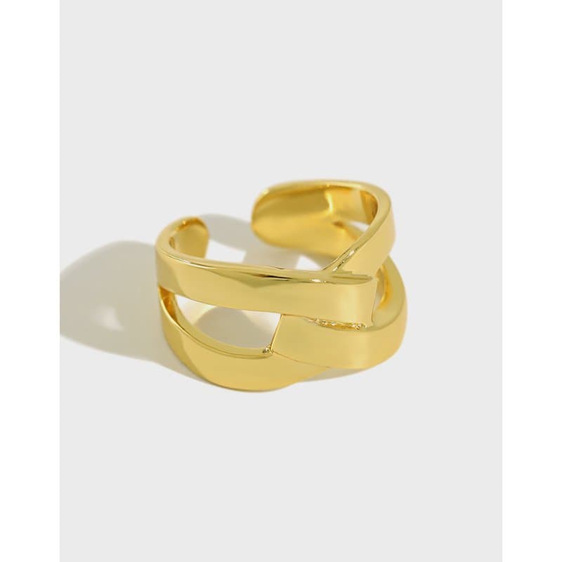 X Shape Wide Cross 925 Sterling Silver Adjustable Ring