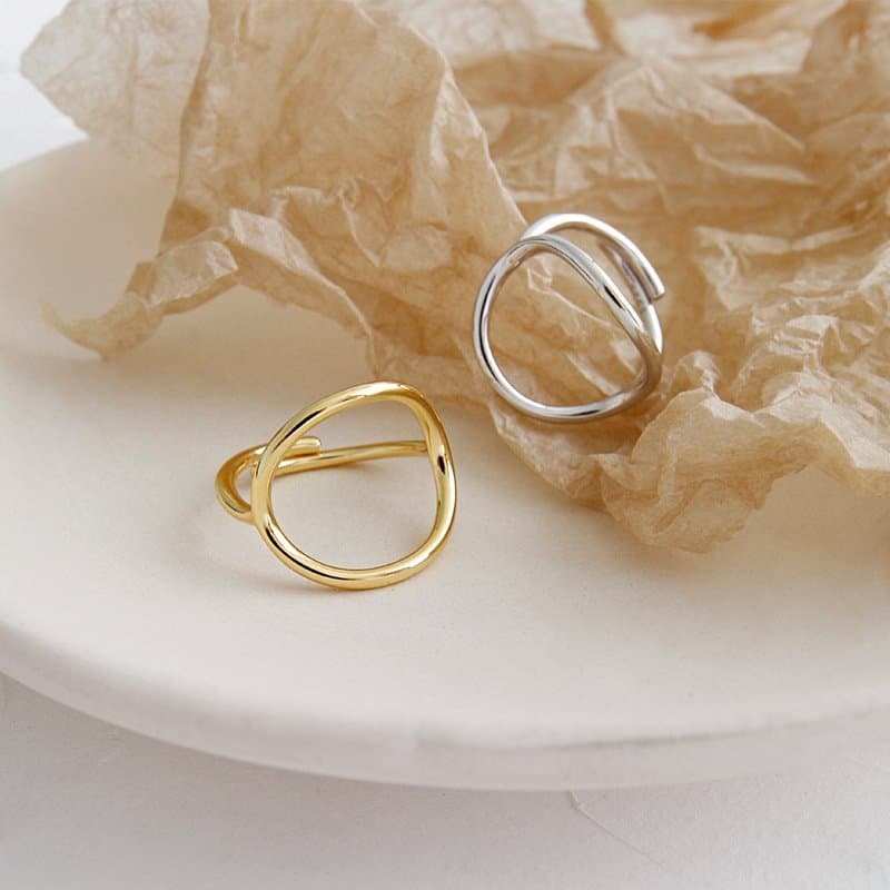 Geometric Hollow Circle 925 Sterling Silver Adjustable Ring