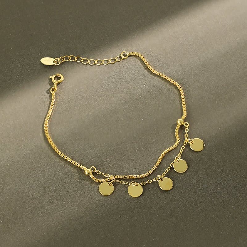 Double Layer Disc 925 Sterling Silver Bracelet