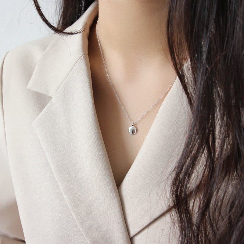 Minimalist Geometric Round Bean 925 Sterling Silver Necklace