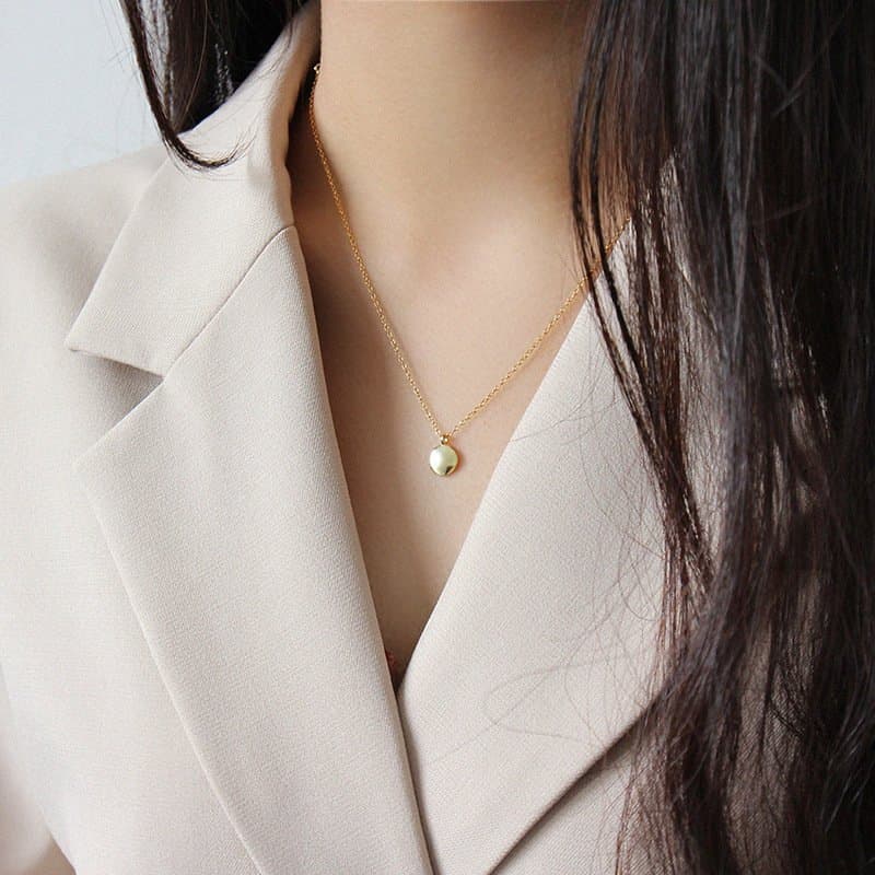 Minimalist Geometric Round Bean 925 Sterling Silver Necklace