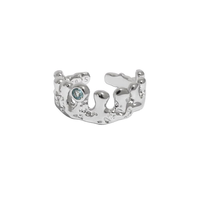 Elegant Round CZ Irregular Crown 925 Sterling Silver Adjustable Ring